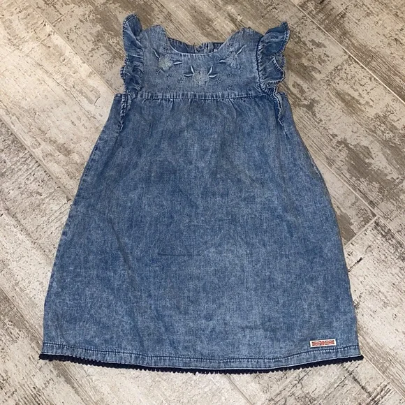 hudson denim dress Hudson Cut In Denim Dress Small Button Down Ecru Sleeveless Knee Length Classic